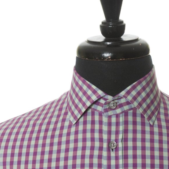 Sand Copenhagen Purple on Green Check Cotton Shirt - Picture 1 of 4